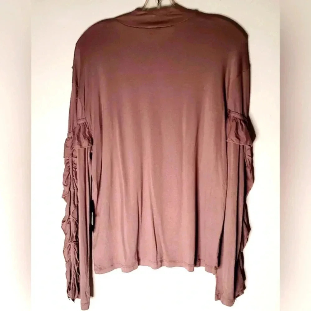 Ellie Kate Ruffled Trim Long Sleeve Blouse Sz L  Spandex Blend Pastel NWT - Picture 8 of 8